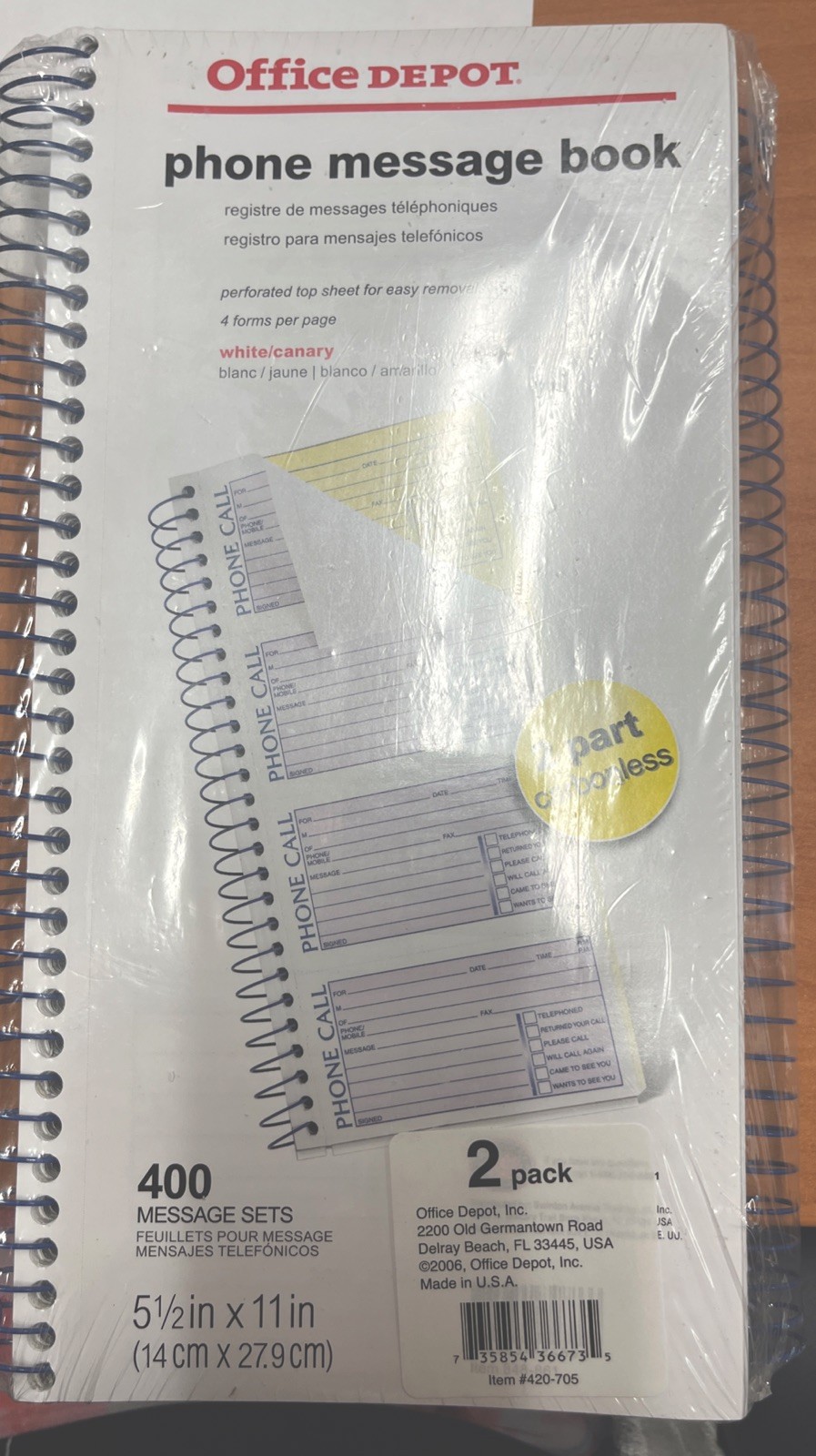 Office Depot Phone Message Books, 2-Part Carbonless, 4 Messages Per Page/2books