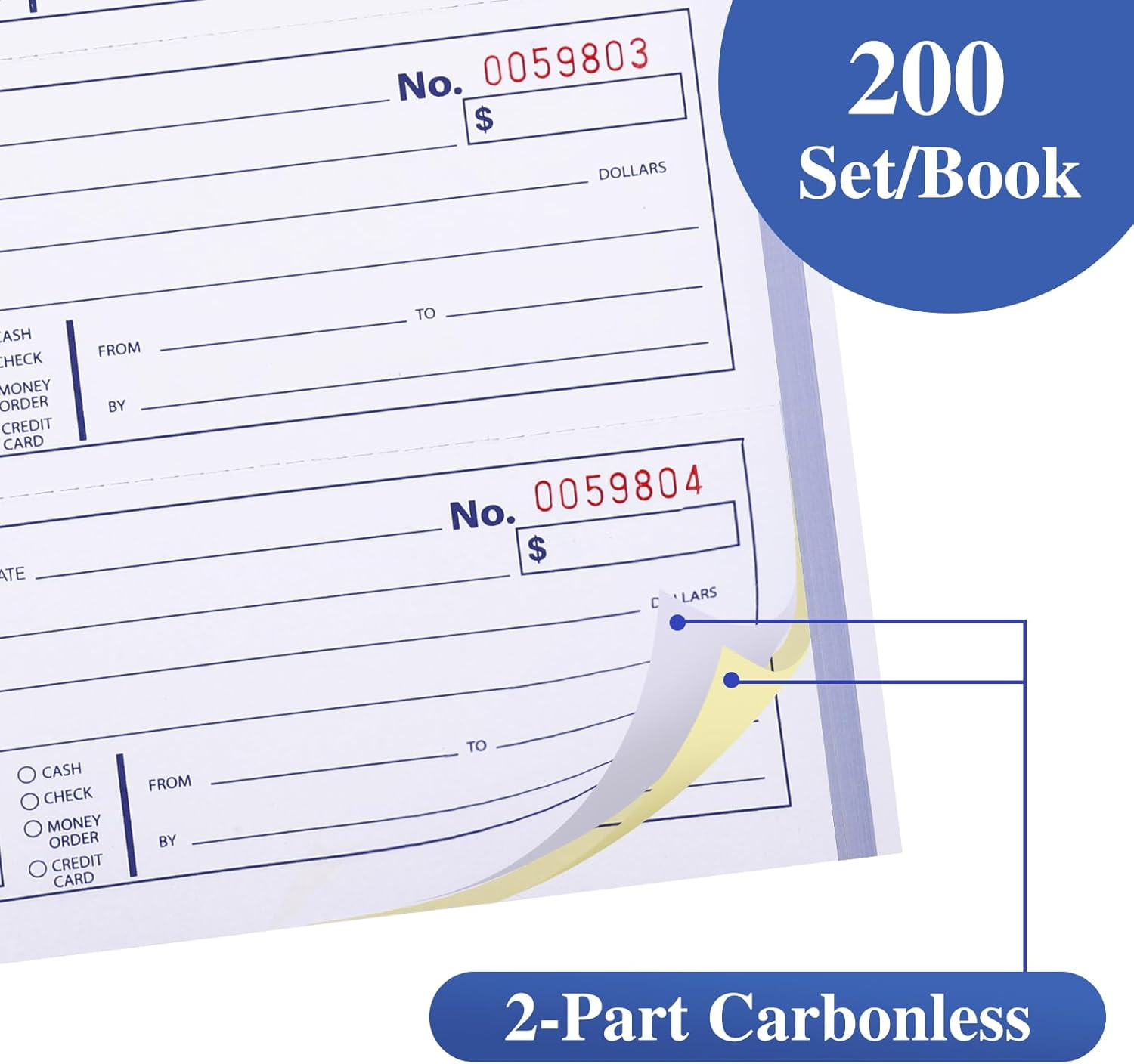 Receipt Books with Carbon Copies, Rent Receipt Book, 2-Part Carbonless, 7-5/8″ X