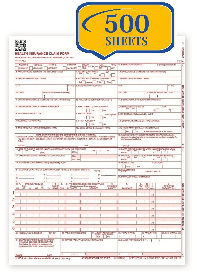 Compuchecks New Cms 1500 Claim Forms – Hcfa (Version 02/12) 1 Pack, white