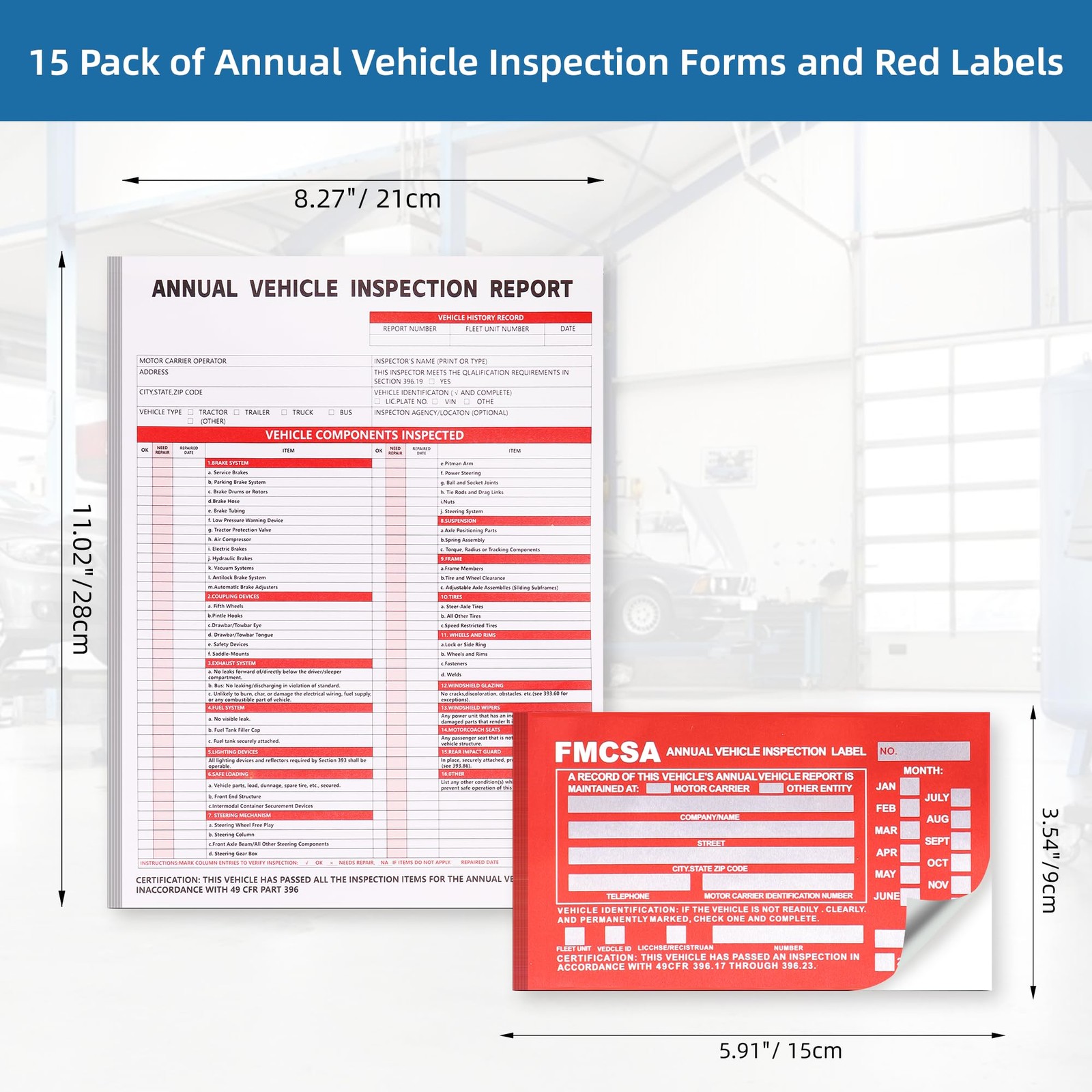 15-Pack Annual Vehicle Inspection Report Form, 3-Ply Carbonless Form and Hard…