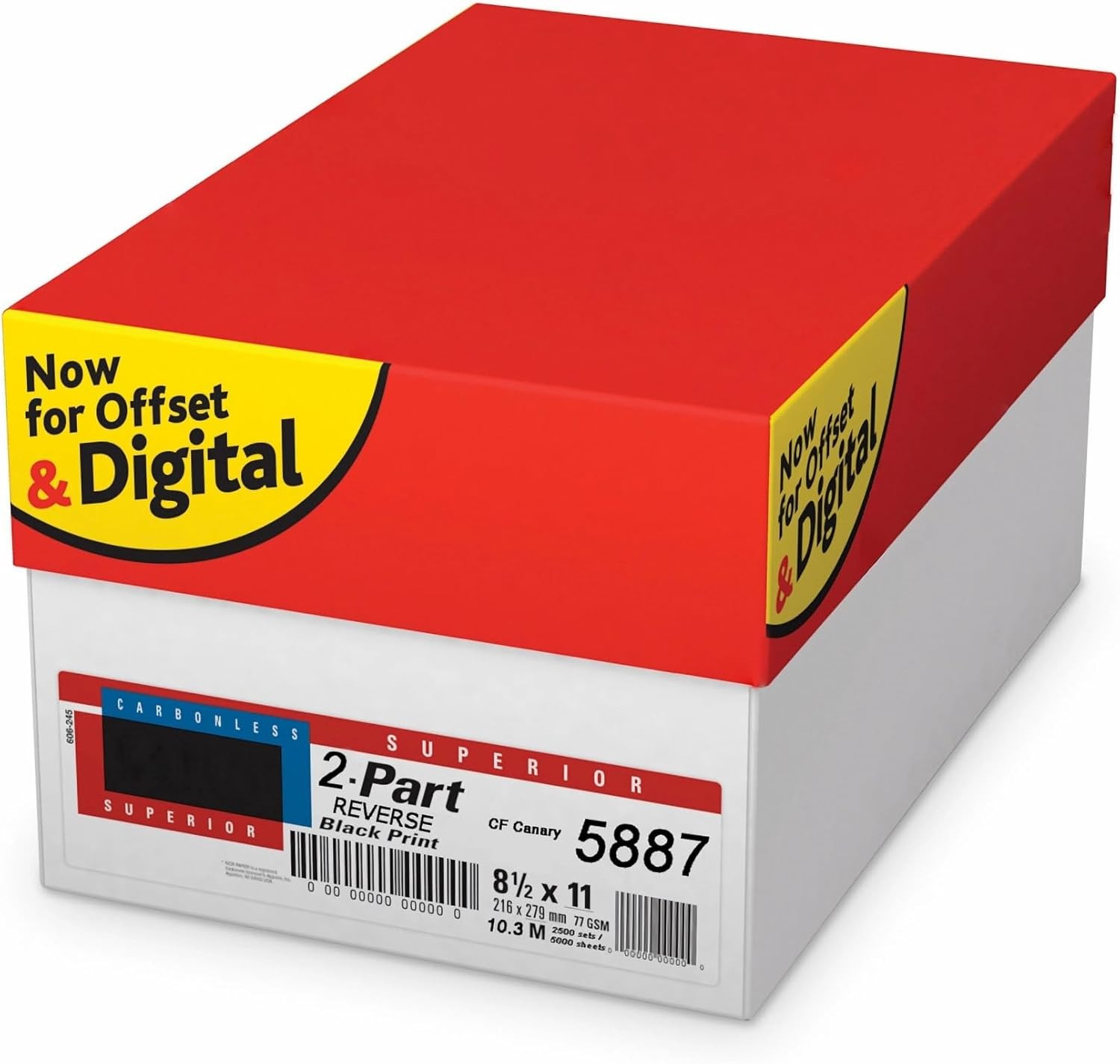 Superior 8.5 X 11 Carbonless Paper, 2 Part Reverse (Canary/Bright White), 1000 S