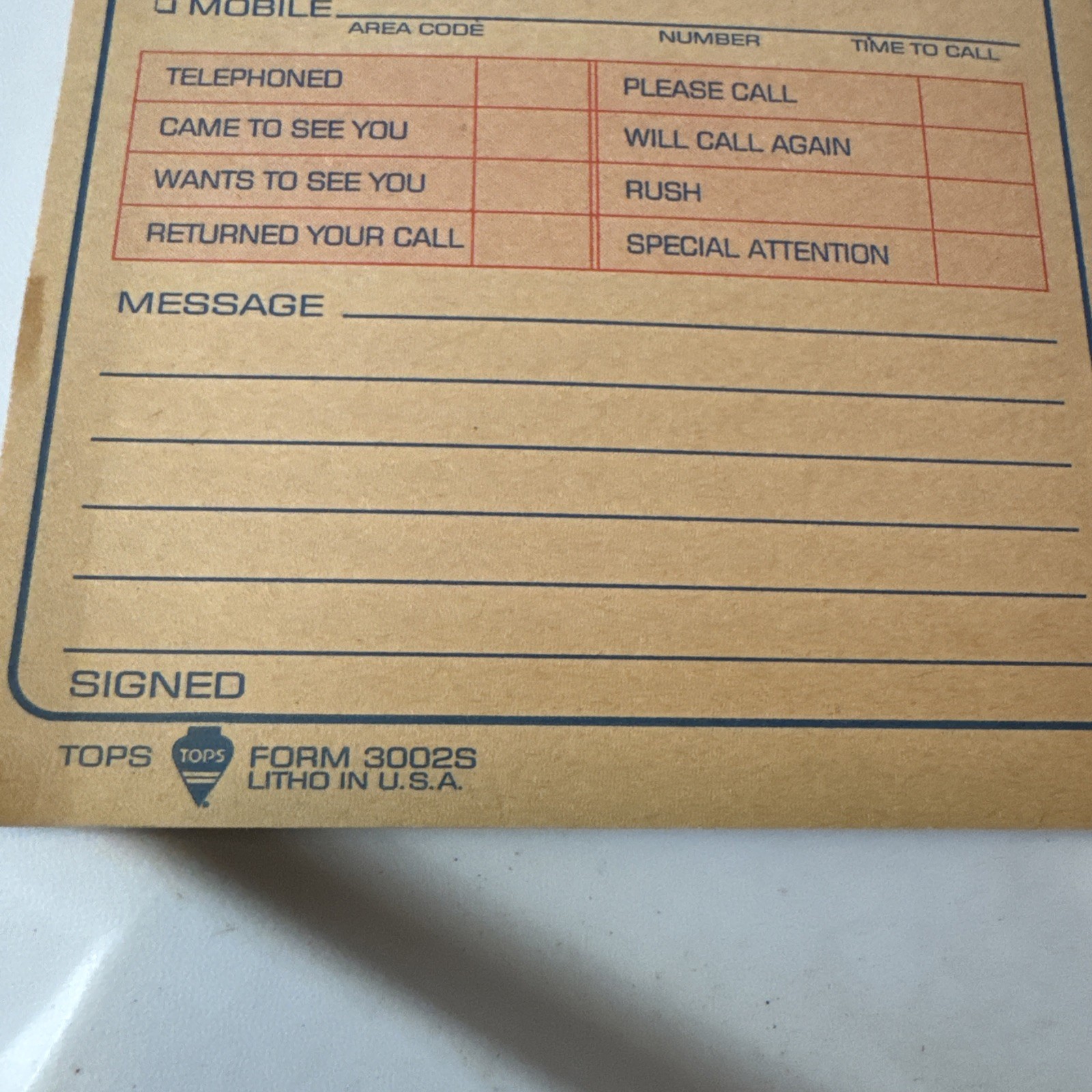 TOPS Important Message Pad Form 3002S While You Were Out 4.25 x 5.5