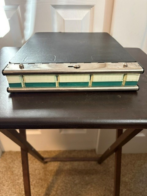Vintage National 2 Post Metal Spine Accounting Ledger Binder Black USA w/Sheets