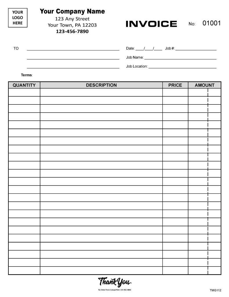 Contractor Invoice – Itemized – 2 Part Carbonless – 8.5 x 11 – TMG112