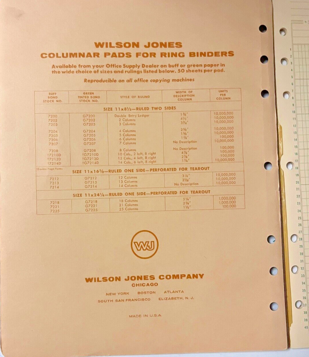 Partially Used – Wilson Jones 7212 D Columnar Pad – 12 Columns – Buff