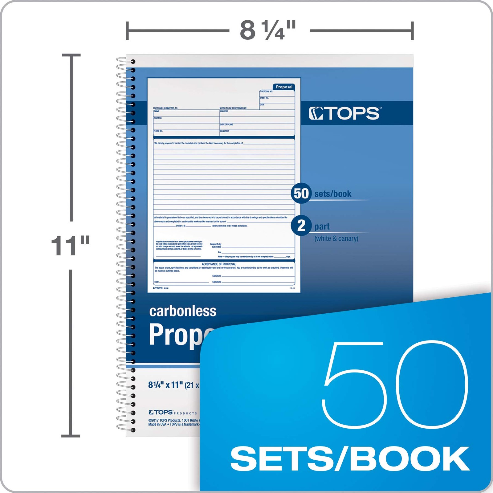 TOPS Proposal Books, 2-Part, Carbonless, Spiral-Bound, 50 Se Office Product