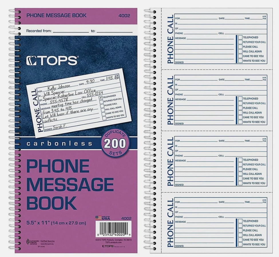 TOPS Phone Message Book Carbonless Duplicate 4 Messages per Page 200 Set per(R12