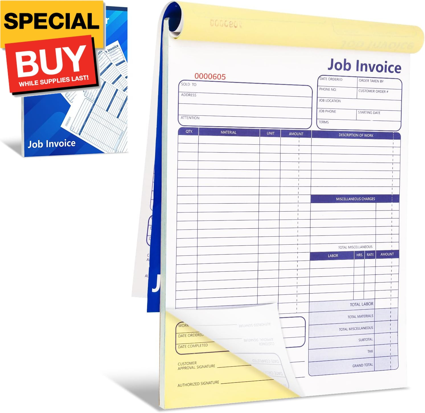 50 Set Job Work Order Forms Job Invoice Forms Invoice Receipt Book Contractor 8.