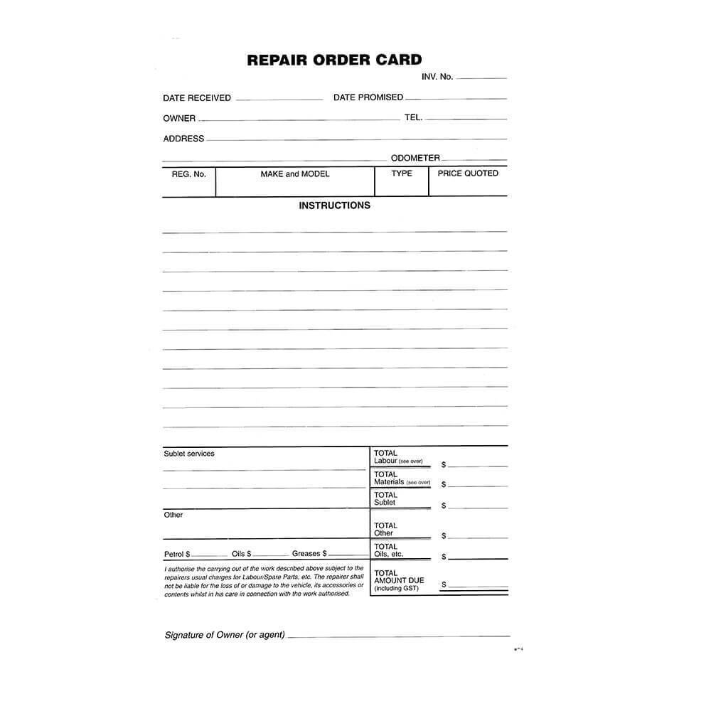 Zions Systems Repair Order Cards Printed Two Sides White Card Pack Of 250