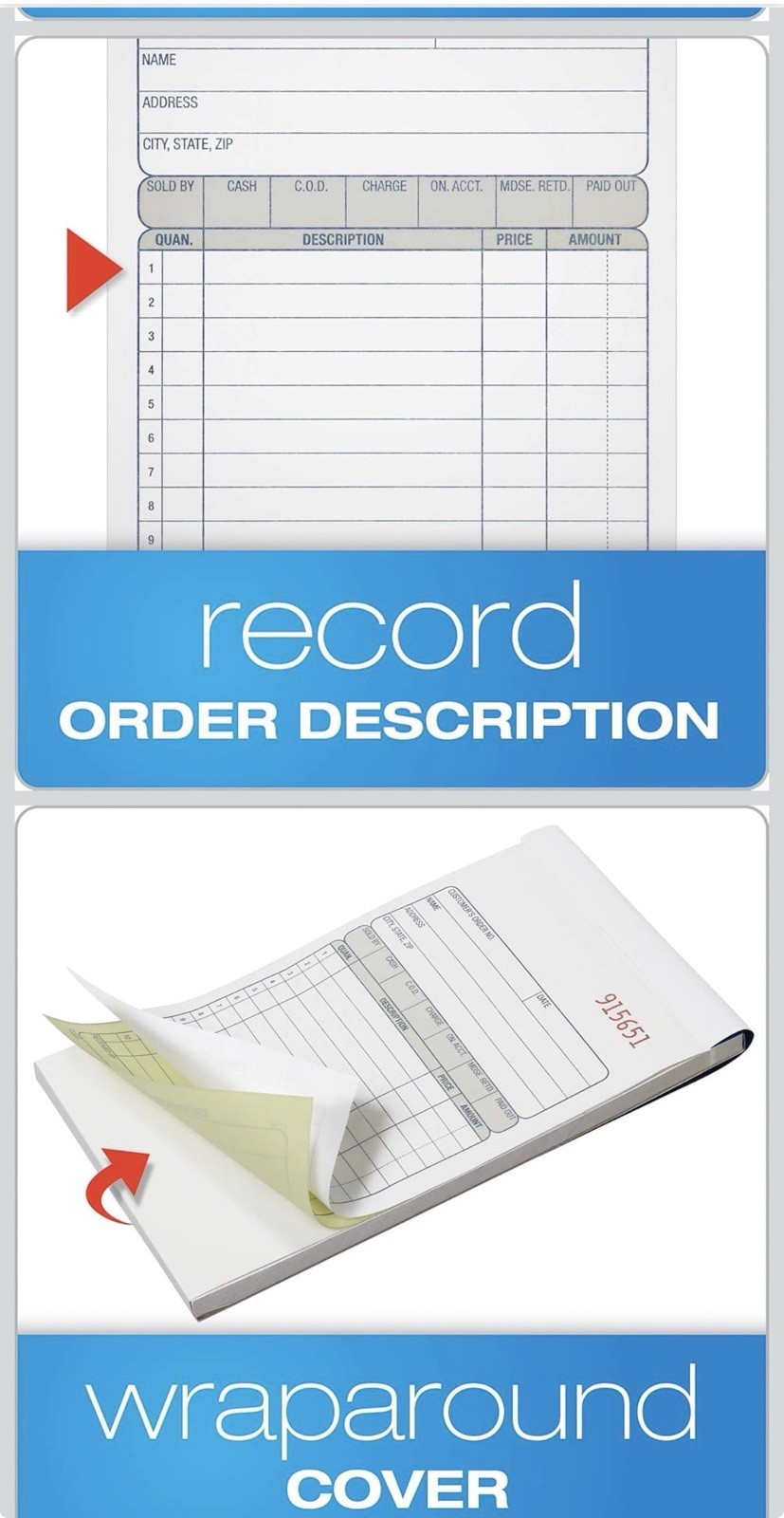 Adams 2-Part Carbonless Sales Order Book White Canary 50 Sets DC4705