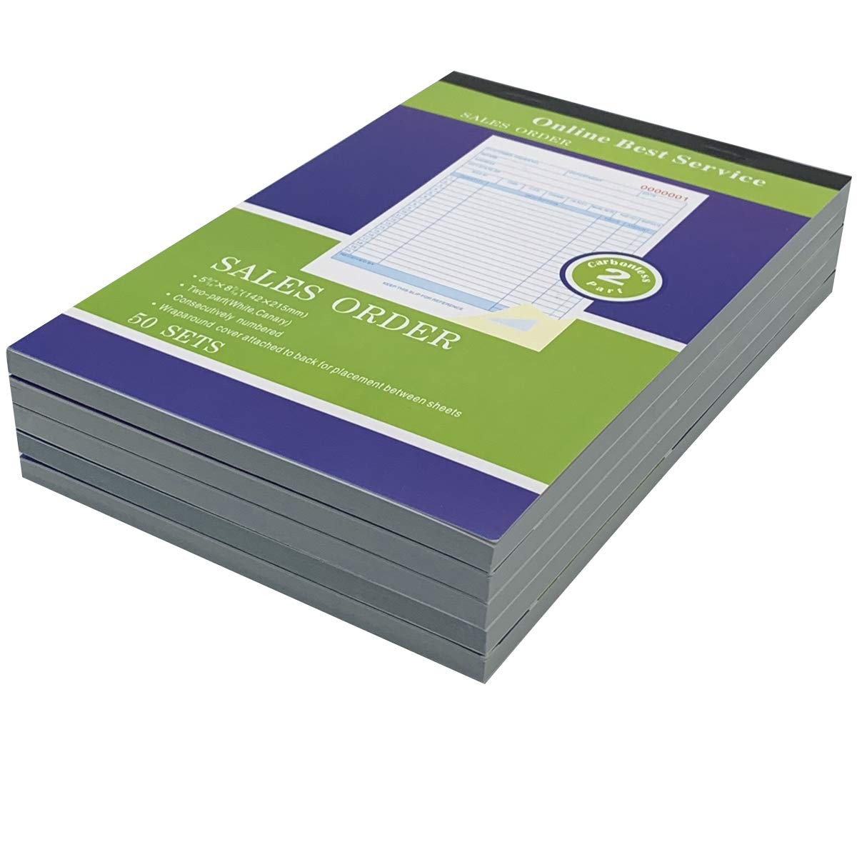 5 Pack Large Sales Order Book Receipt Invoice Duplicate Carbonless 50 Sets 5.9/1