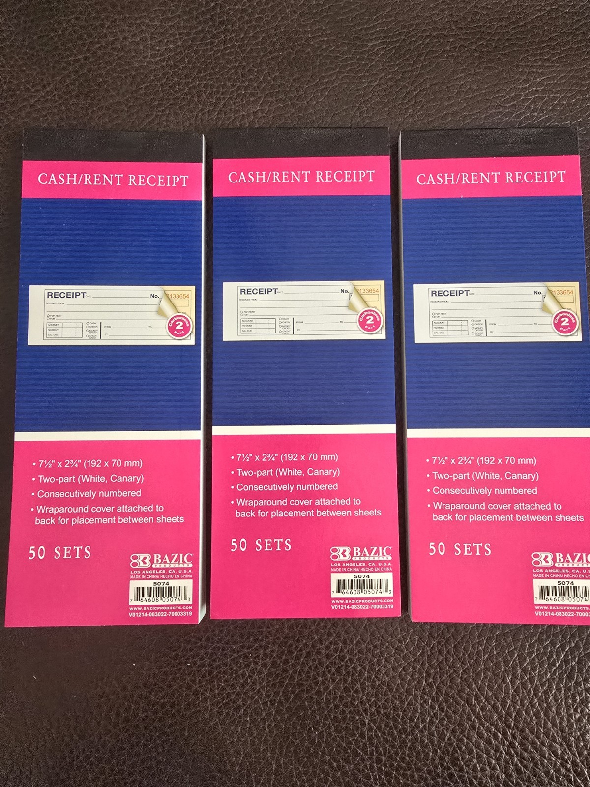 BAZIC Cash/Rent Receipt Book, 50 Sets Per Book (Pack of 3 Books) Consecutive #’s