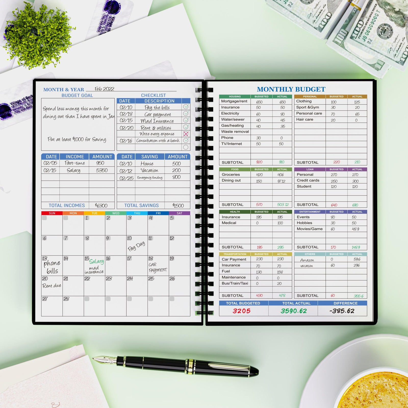 A5 Finance Planner, Undated Account Book, Expense Management, Silver Cover