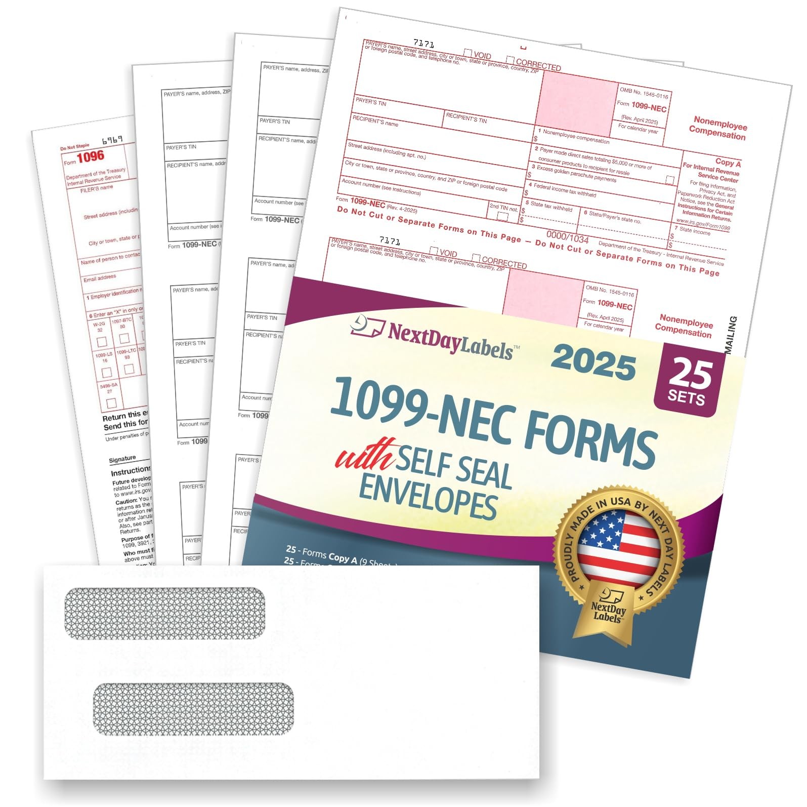 1099NEC Forms for 2025, 4Part Tax Forms, Kit of 25 Laser Forms, 3 1096 and 25…