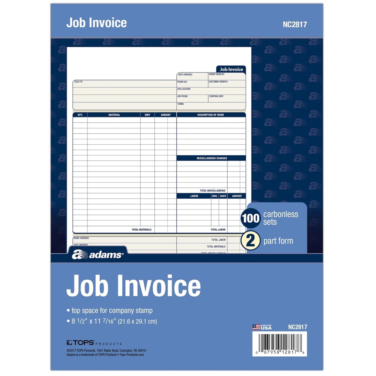 Service & Repair Invoice Forms, 2-Part Carbonless, 100 Sets