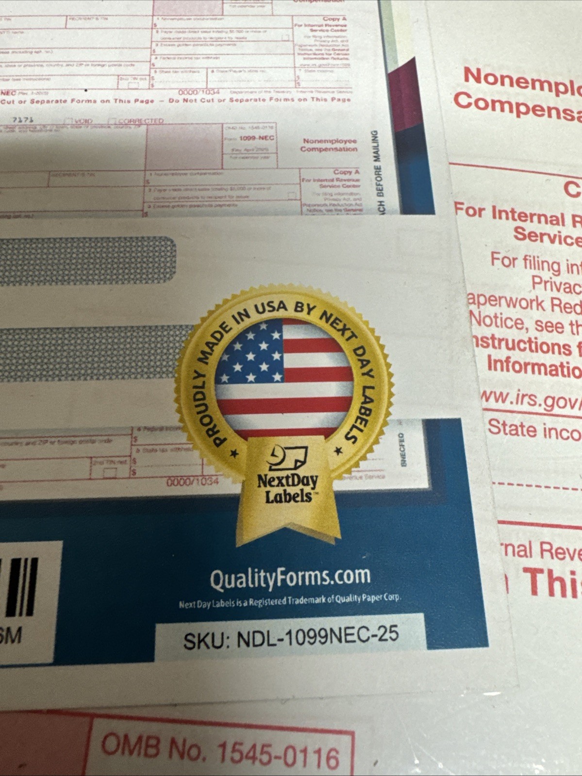 Next Day Labels 1099 NEC Forms 2025 With Self Seal Envelopes 25 Sets Unopened