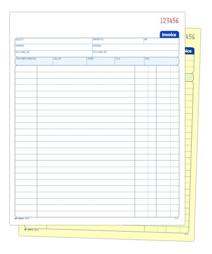Invoice Book 2 Part Carbonless 8 3/8 x 10 11/16 Inches 50 Sets White Canary For
