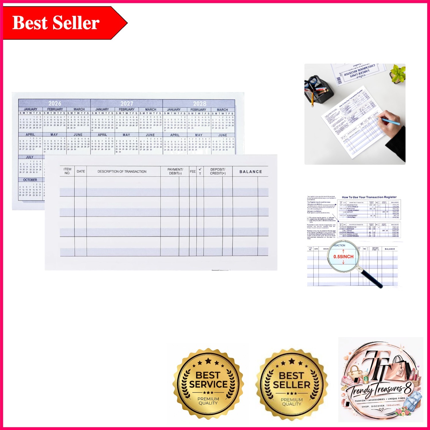 12-Pack Larger Lines Check Registers for Easy Financial Tracking