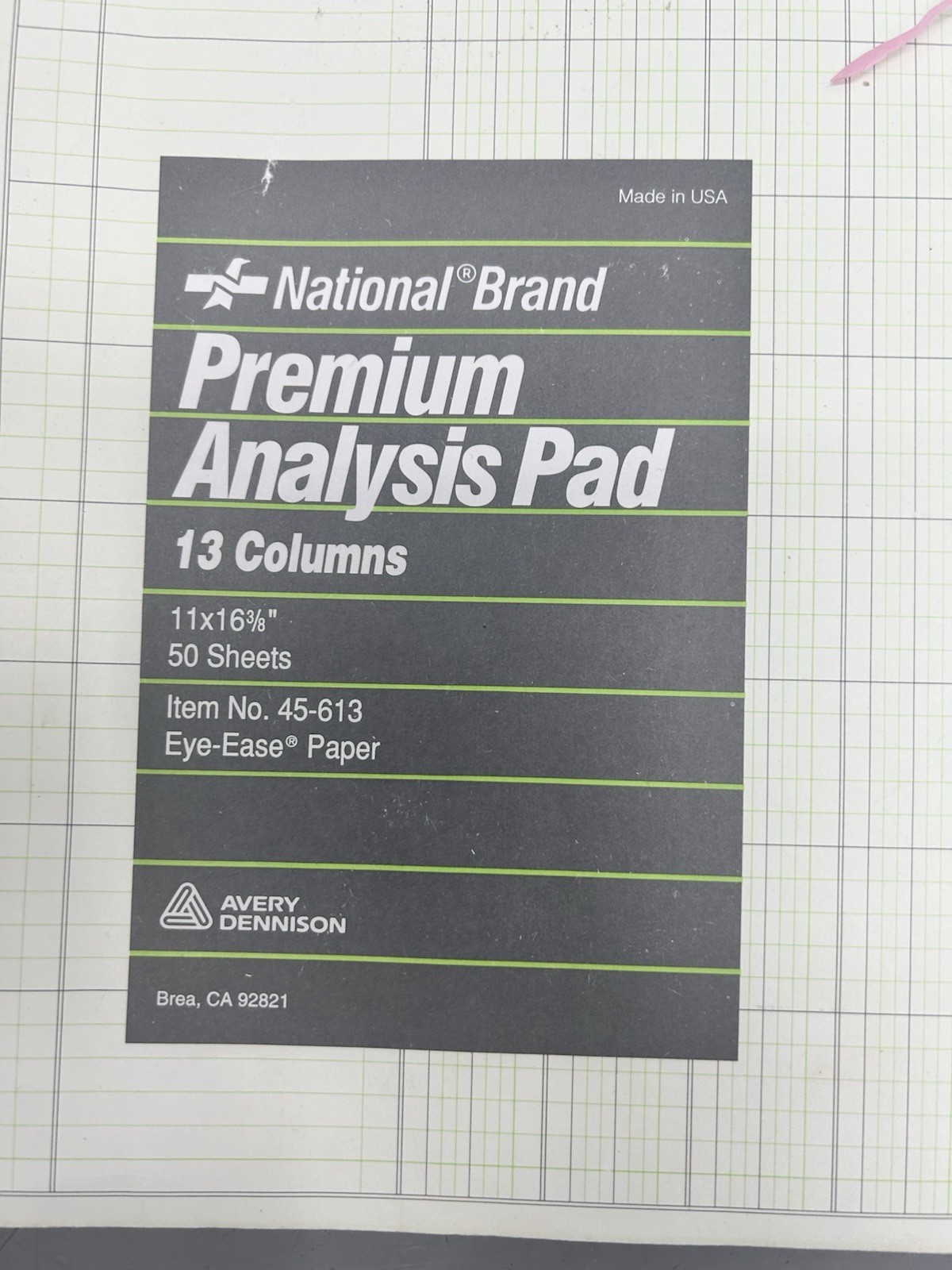 50 Sheets NATIONAL Analysis Pad, 13 Columns, Green Paper, 11 x 16.375″ NEW