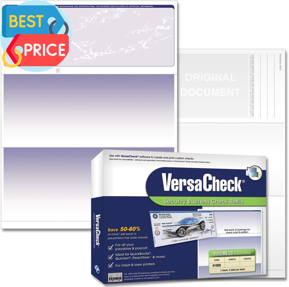 Secure Checks – 500 Blank Business Voucher Checks – Blue Prestige – 500 Sheets F