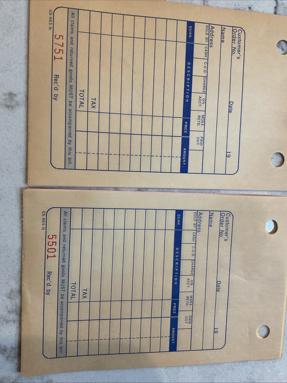 Business Forms Carbonless Sales Invoice Books GS-465-2 NOS