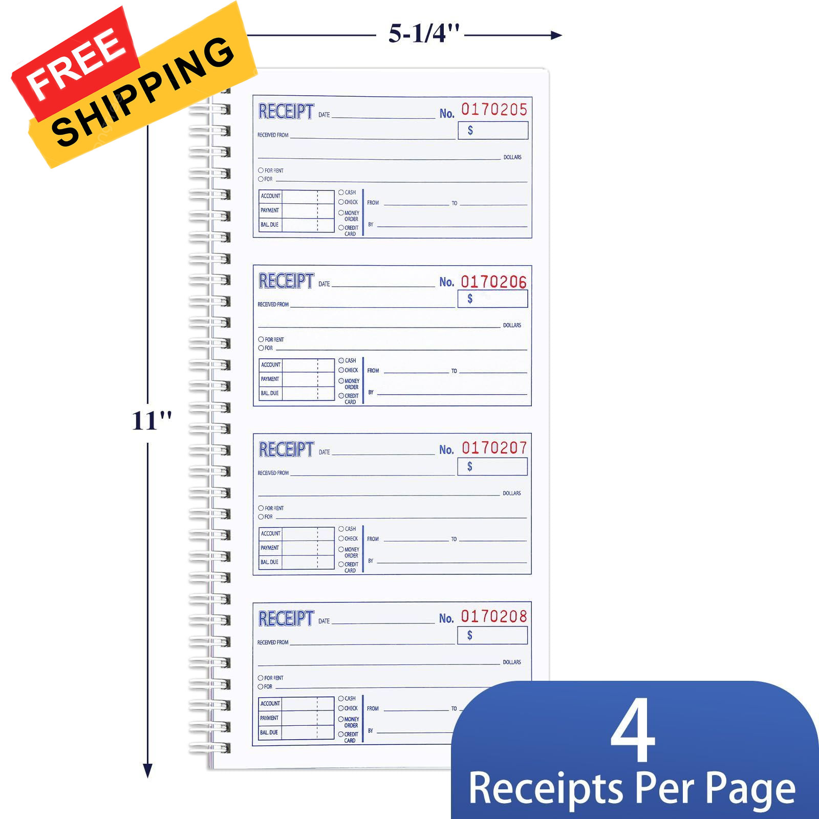 2 Pack Receipt Books with Carbon Copies, Rent Book, 2-Part Blue+red