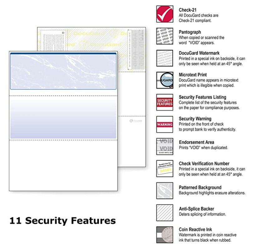 DocuGard 04501C Standard Top Check 500 Sheets – Blue (11 security features) 