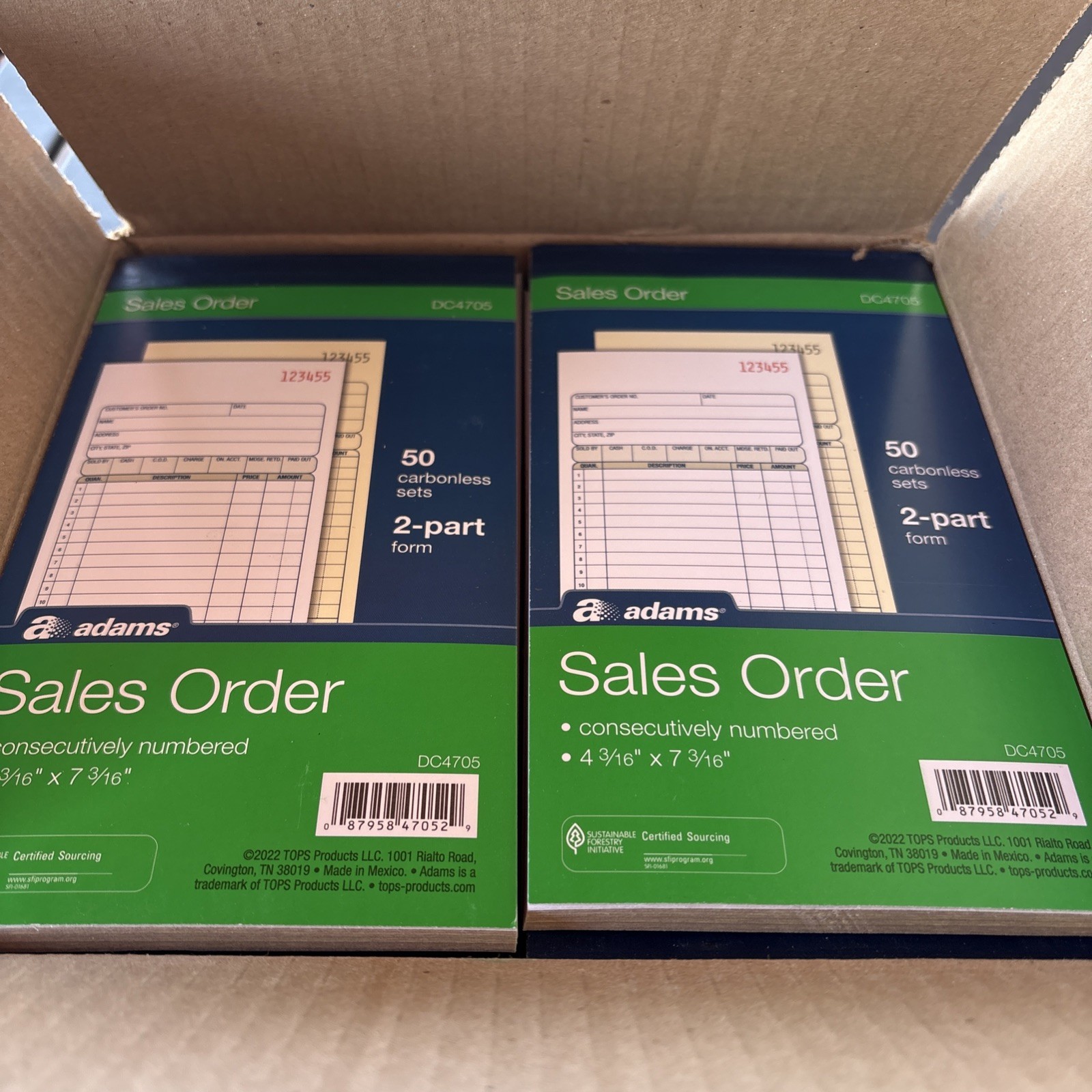 Consecutive Numbered Carbonless Sale Order Books 50 page 2 Part DC4705 Box of 10
