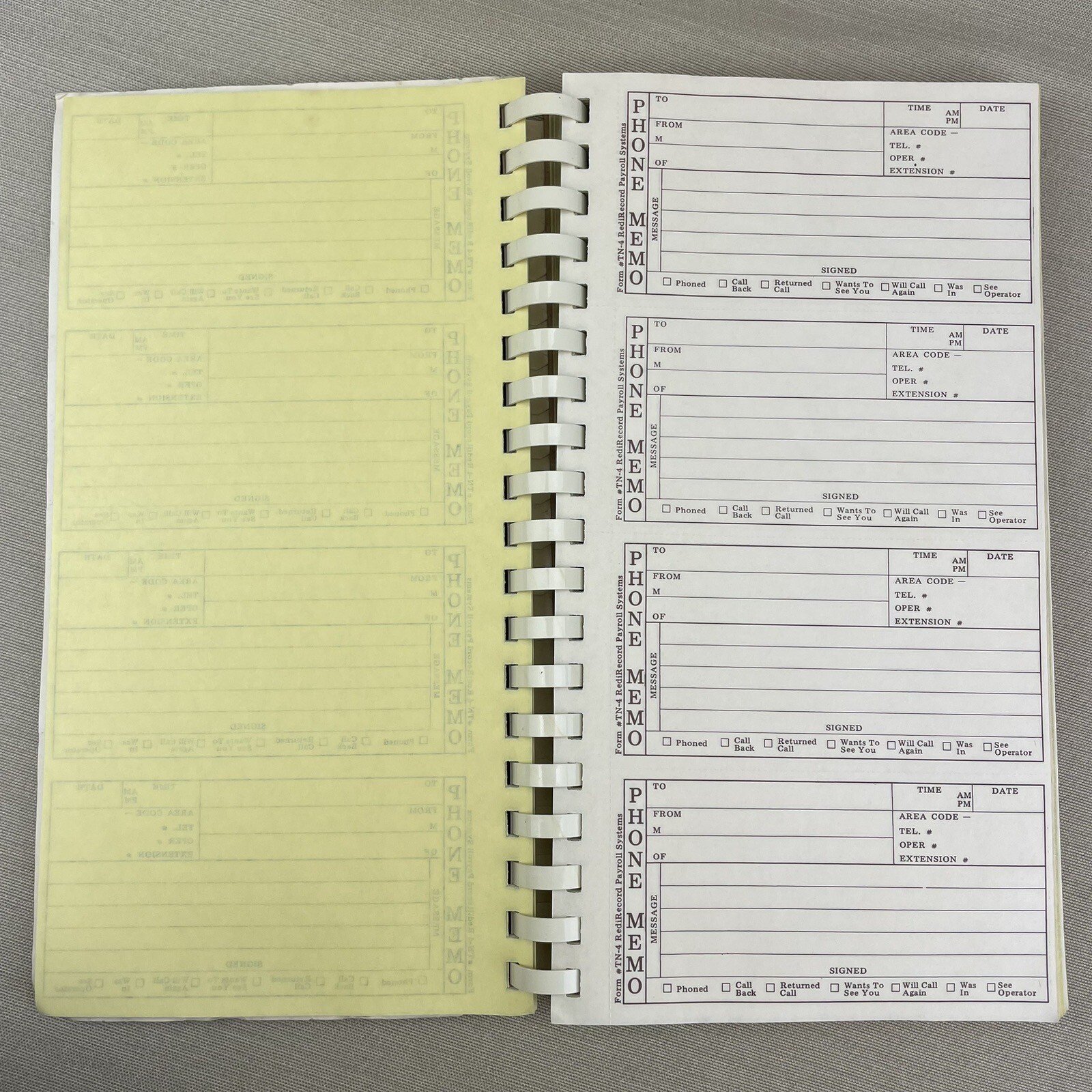 Telephone Message Memo Book Vintage Self Duplicating ~No Carbon~ RRPS TN-4