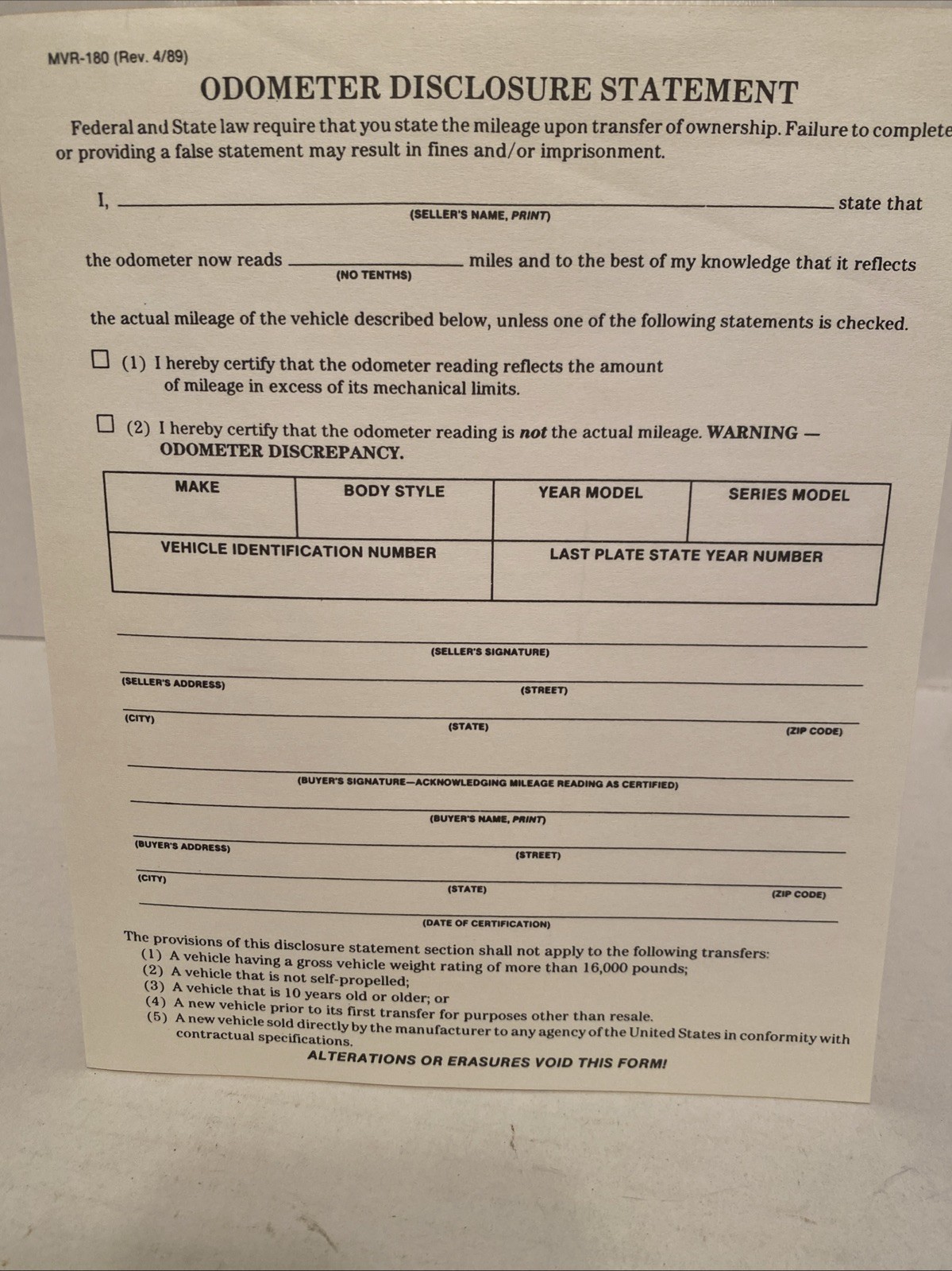 Odometer Disclosure Statement Documents – 13 Sets Of 3 Pages – Read Description