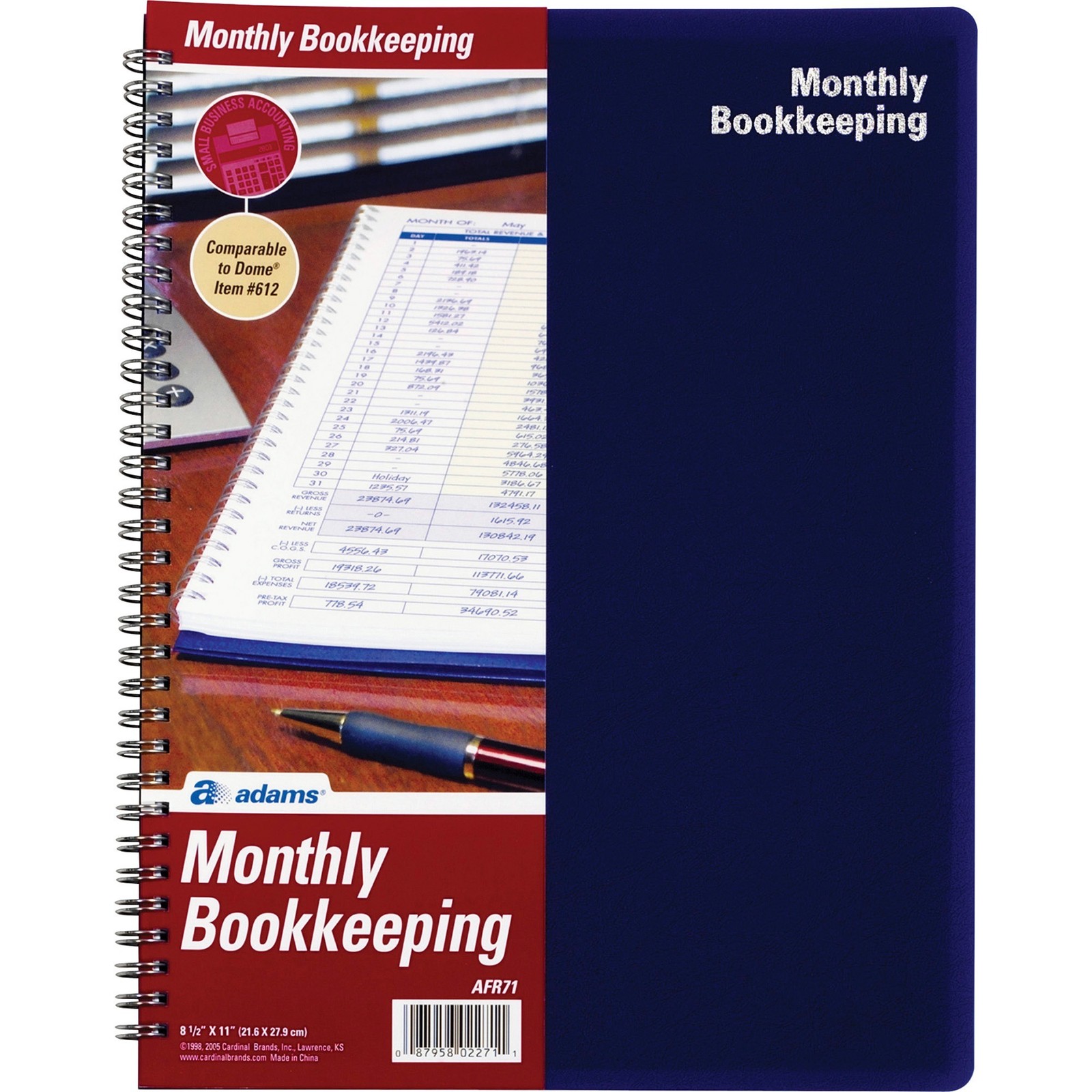 Adams Monthly Bookkeeping Record – Spiral Bound – White – 1each (AFR71)
