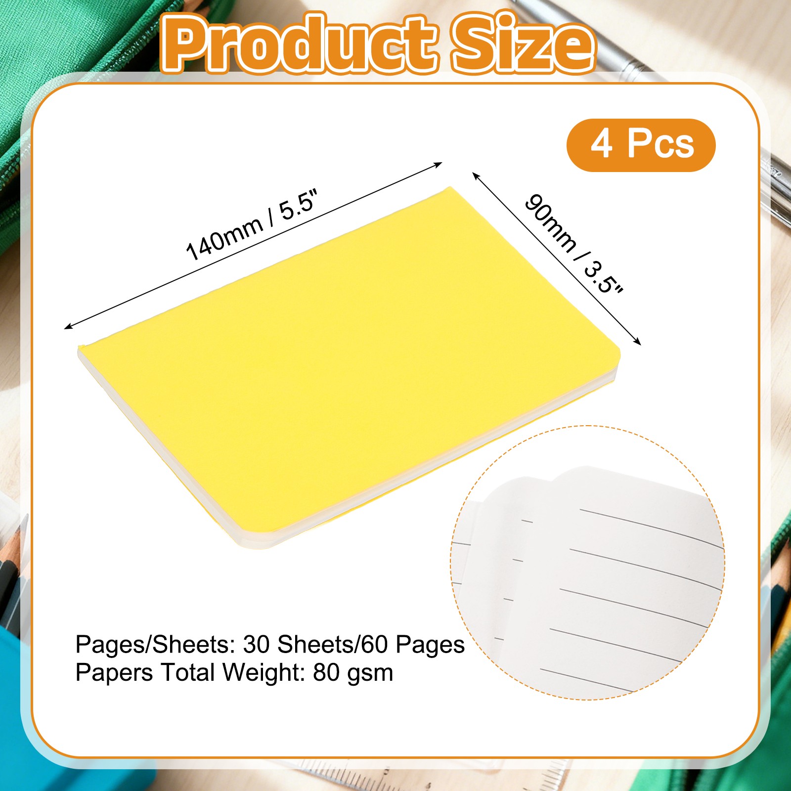 4 Pack A6 Notebook, A6 Journal Mini Notebook Pocket Kraft,Yellow