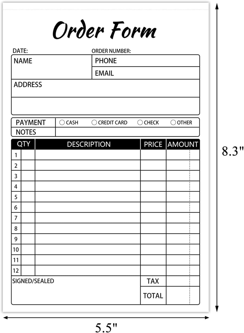 2 Pack Order Forms Receipt Book,2 Part Carbonless Sales Invoice Book for Smal…