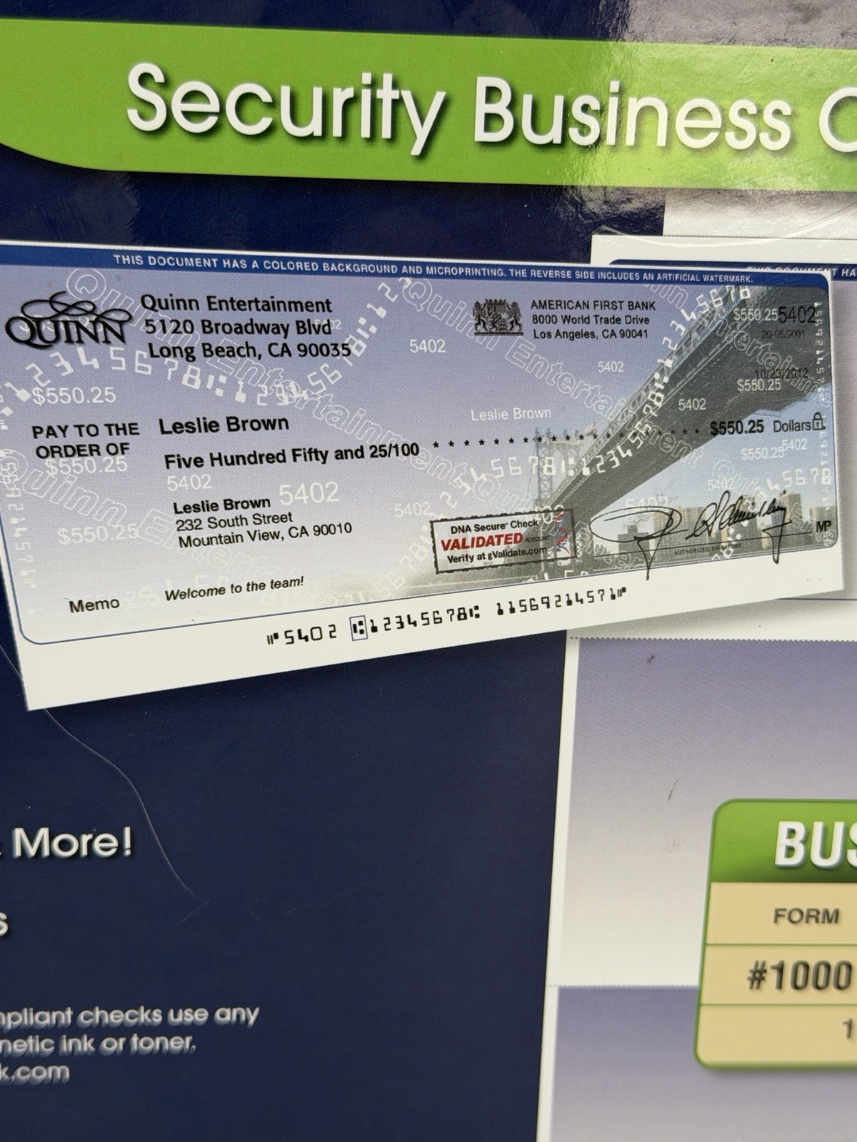Versacheck Security Business Voucher Check Refill Form #1000 Unopened Sealed