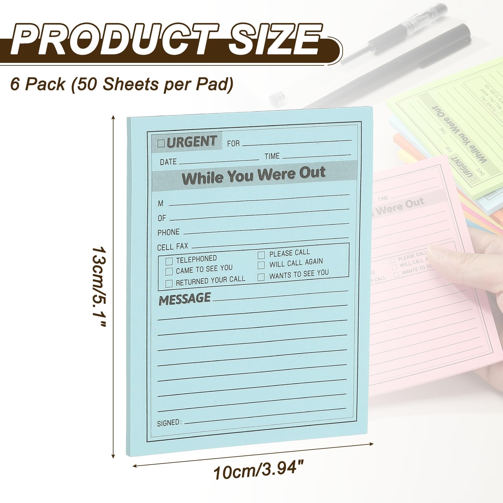 PATIKIL 6 Pack While You were Out Message Pad, 4.25 x 5.5 Sticky Notes Blue