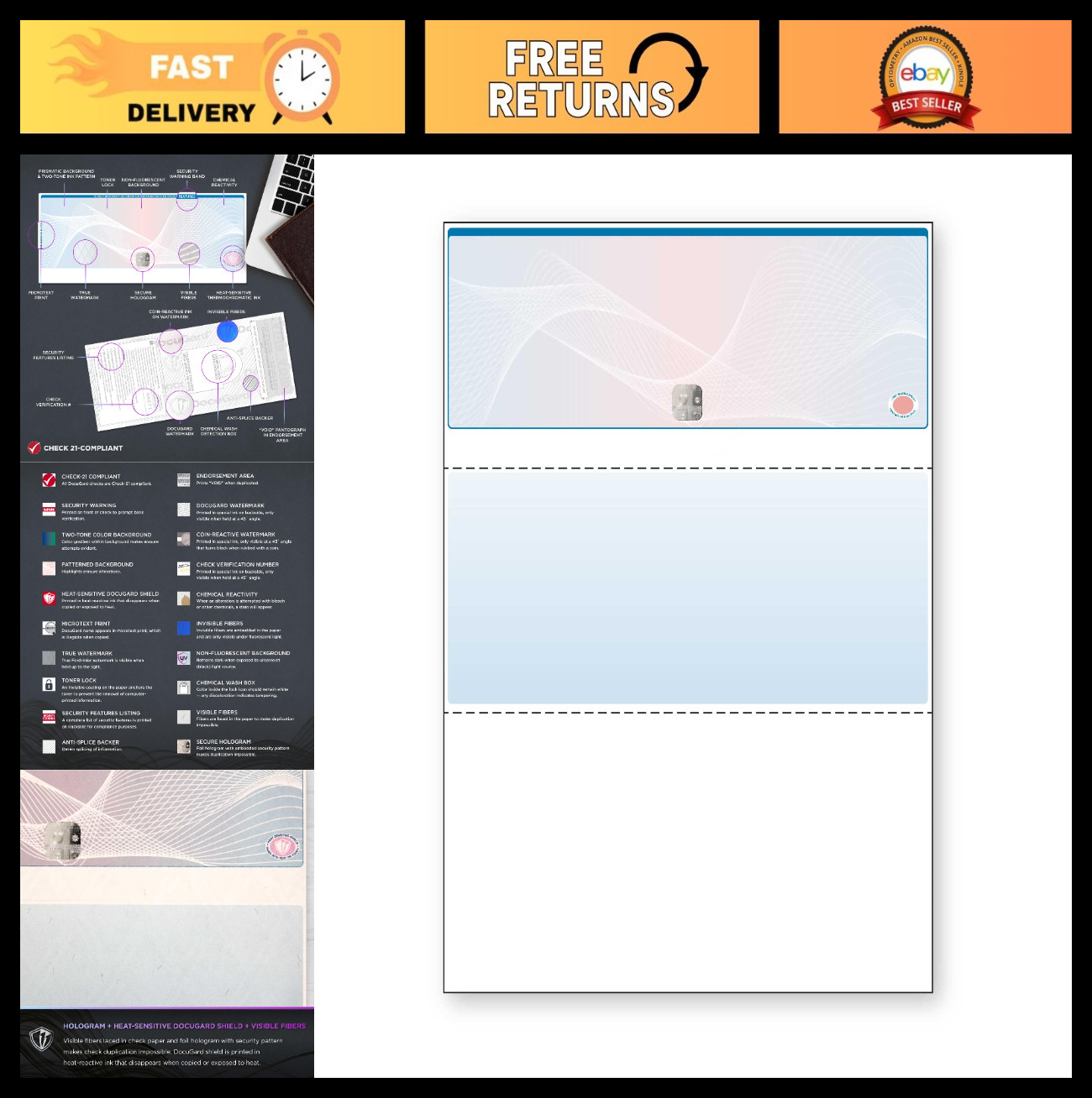High Security Hologram Check Paper – 500 Blank Business Checks – 20 Security Fea