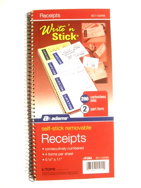 Reciept Book: Adams 2-Part (Duplicate); 200 5 1/4 ” X 2 3/4 ” Carbonless