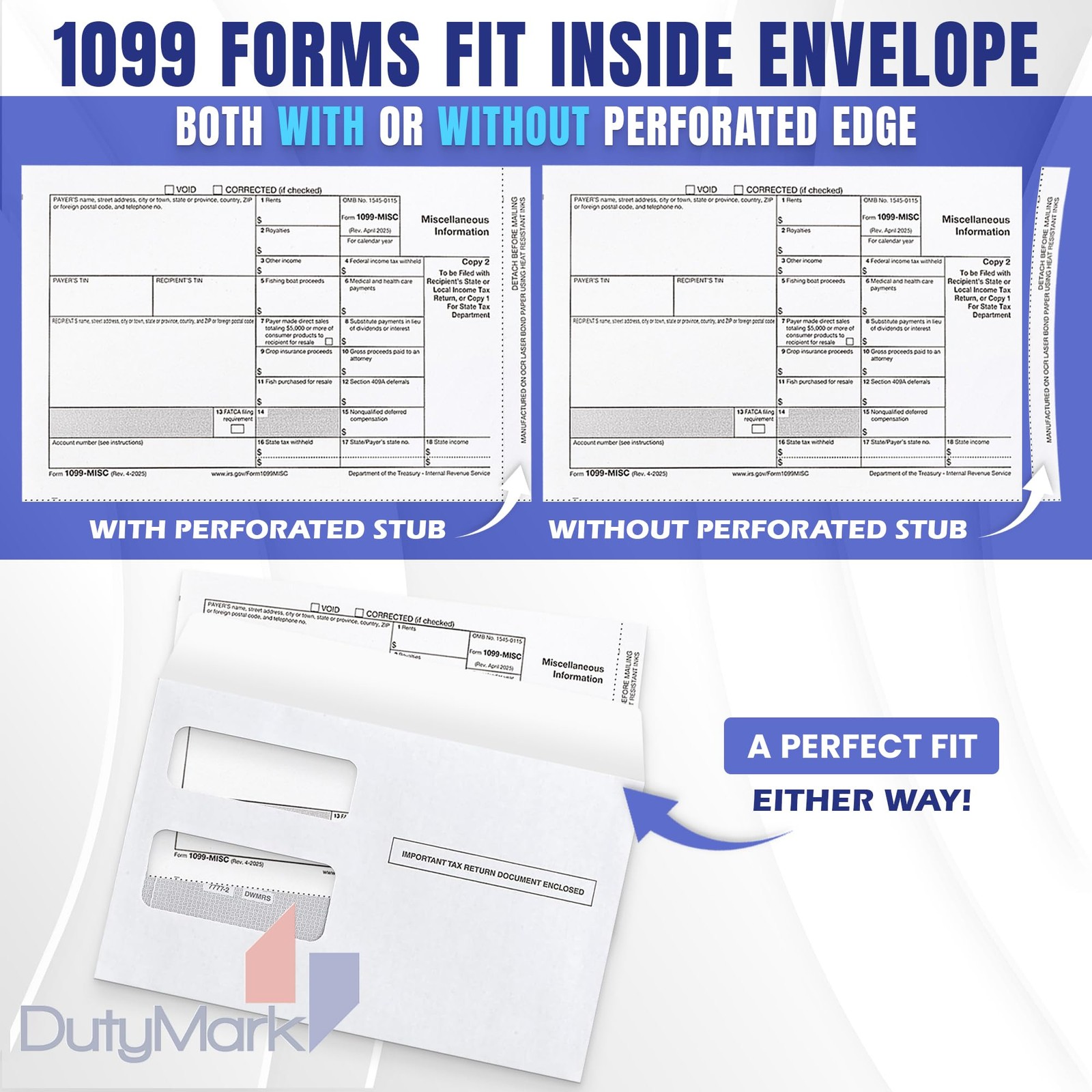 DuryMark 1099 Misc Tax Forms 2025 with Envelopes, 25 Vendor Kit for 4 Part Ta…