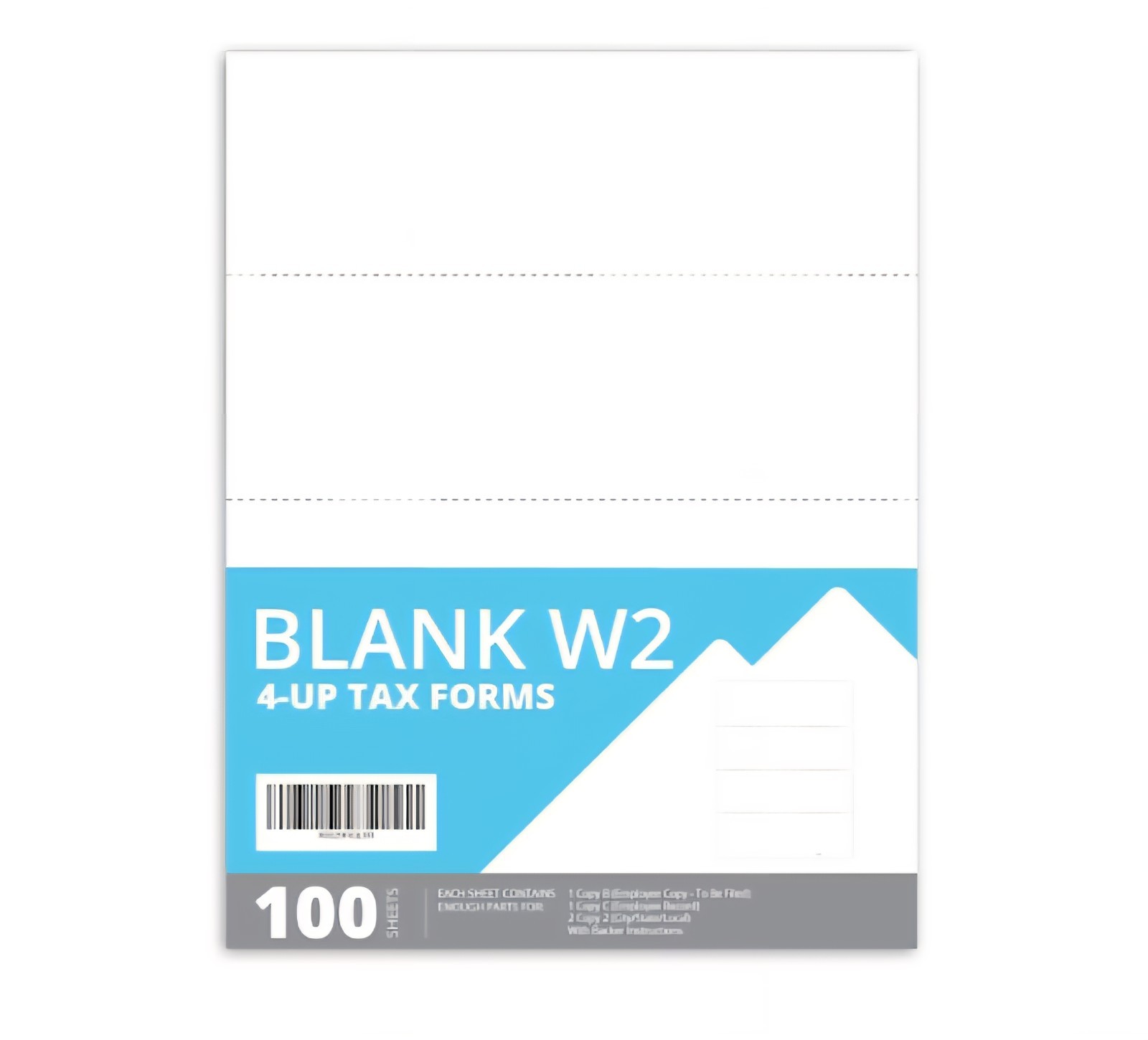 Blue Summit Blank W-2 4-Up Tax Forms 100 Sheets Horizontal Printer Compatible