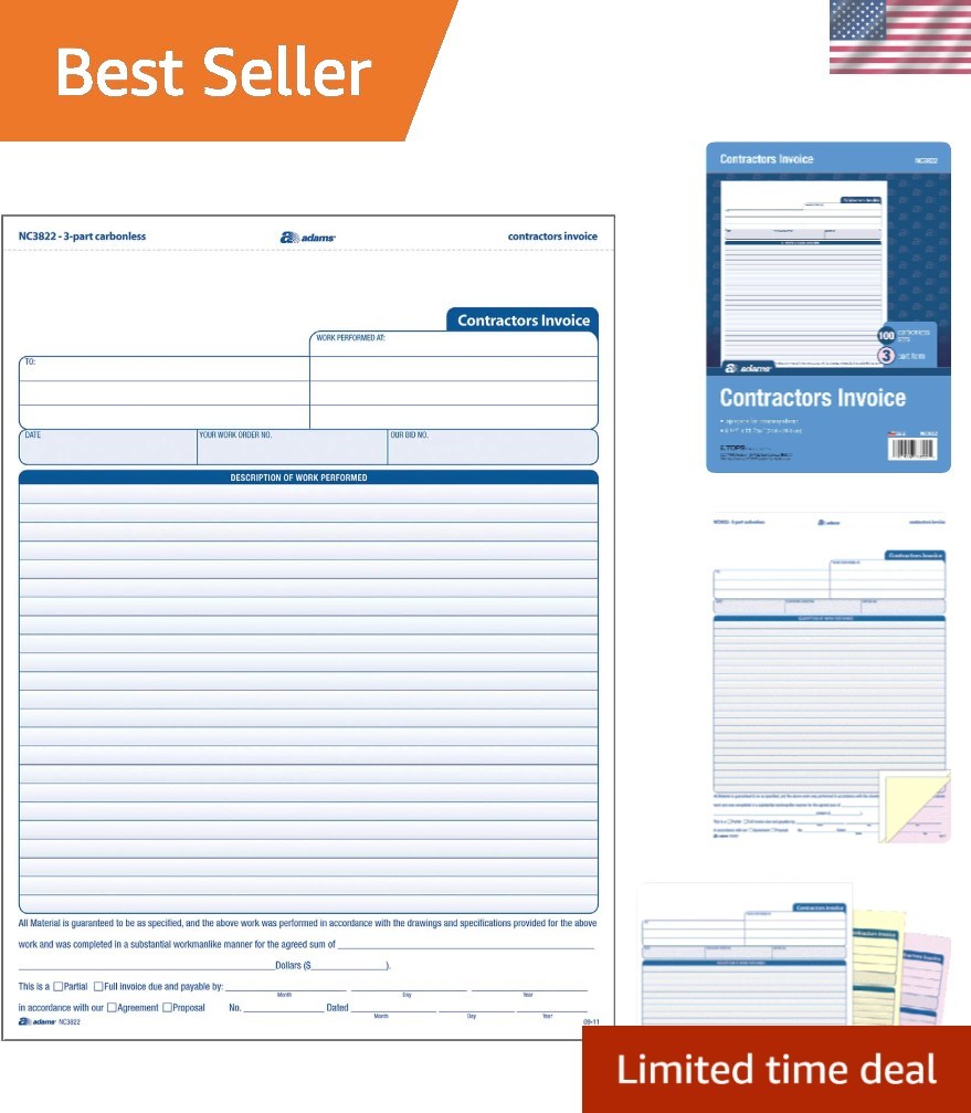 3-Part Carbonless Invoice Forms, 100 Sheets for Contractors – Streamline Billing