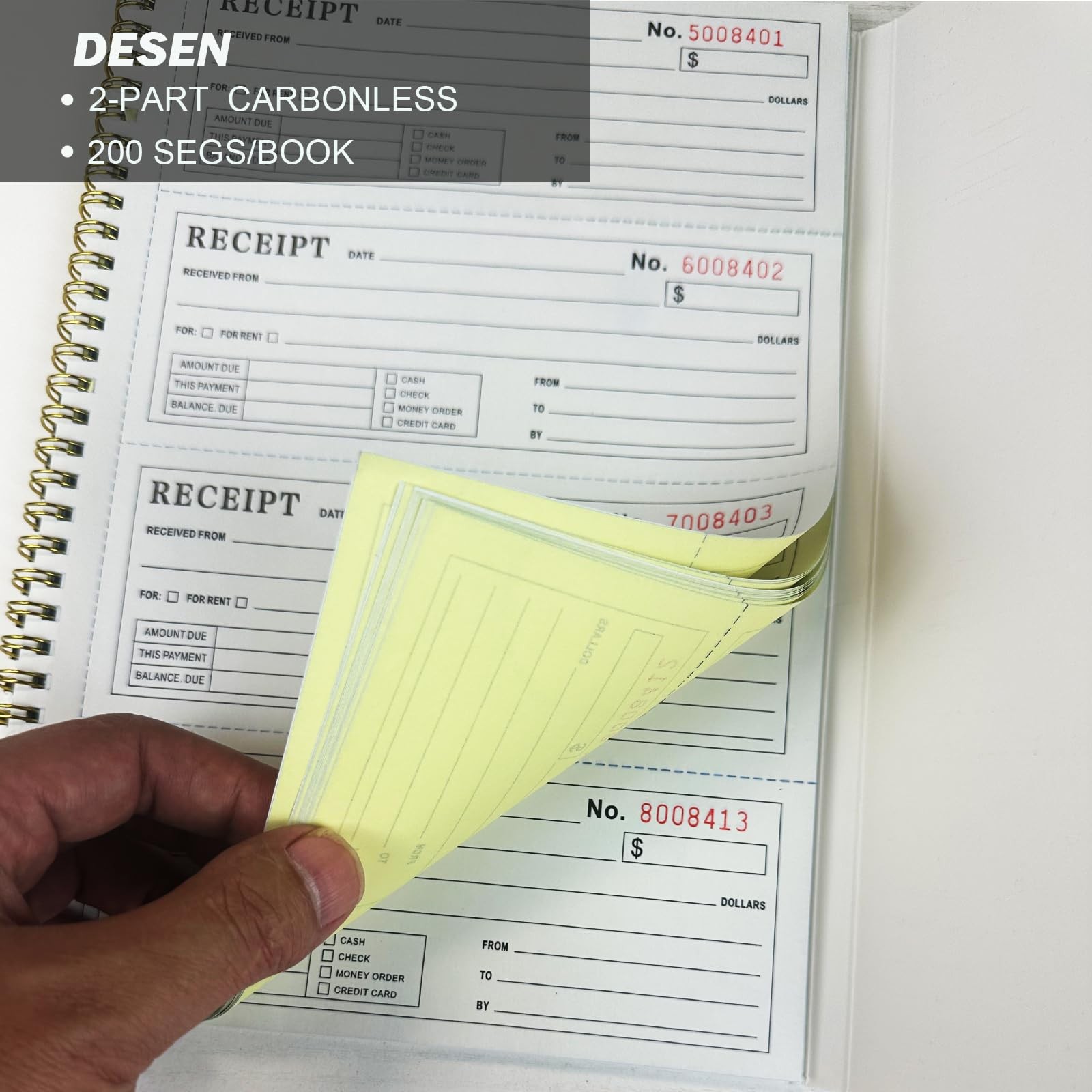 Money and Rent Receipt Book, 2-Part Carbonless, 7-5/8″ x 11″, Spiral Bound, 200