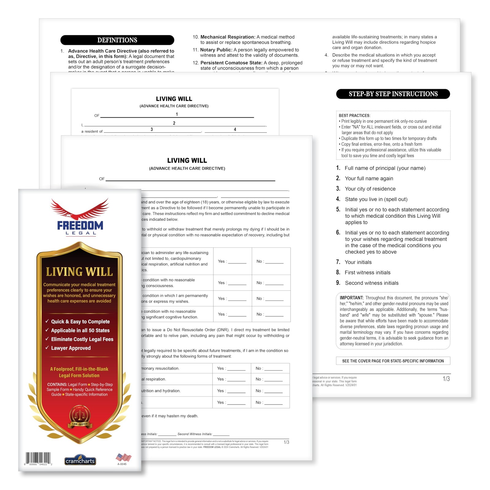 Family Legal Forms Kit – Will, Living Will, Health Proxy & POA Docs