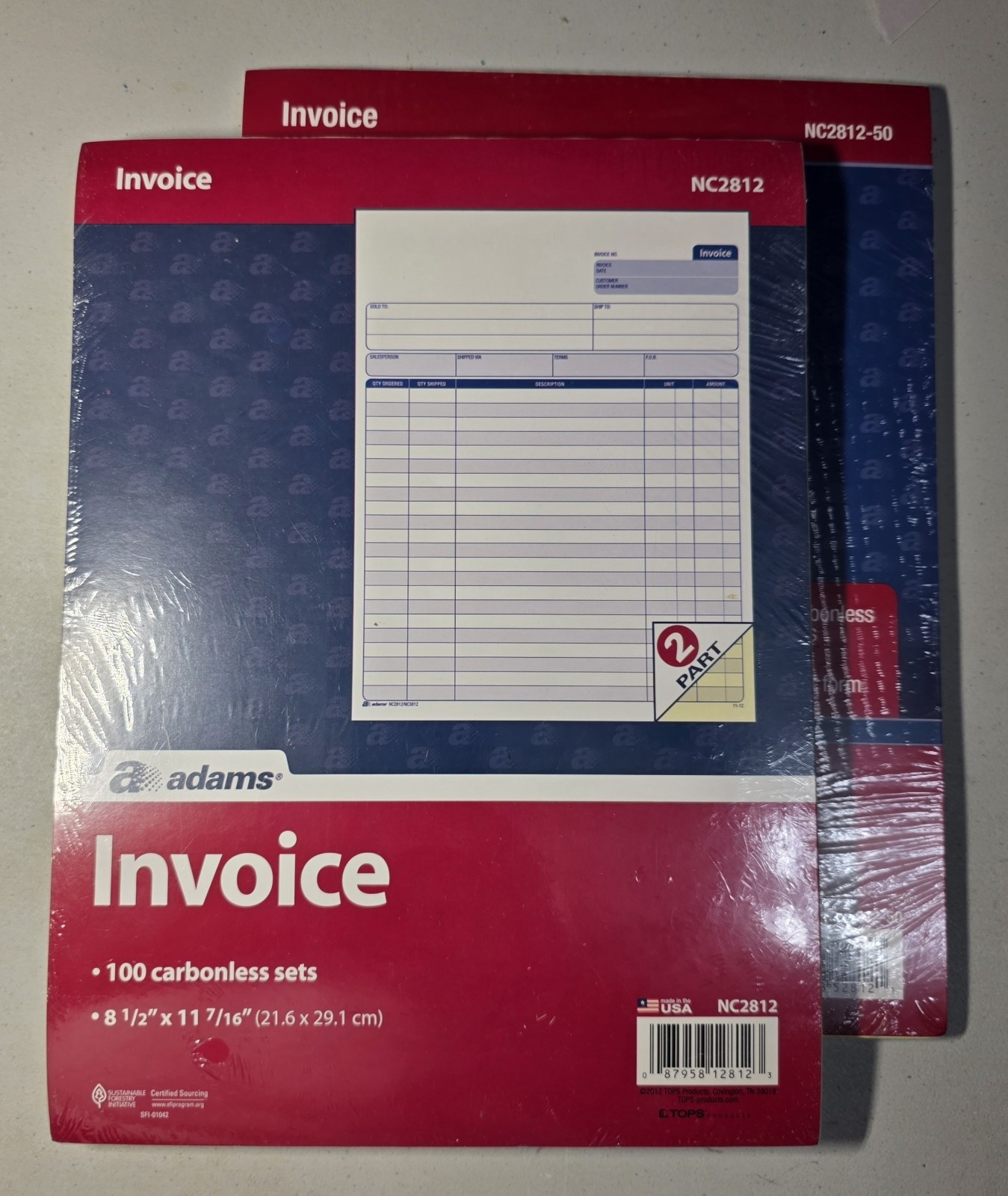 Adams Invoice Sets, 2-Part Carbonless, 8-1/2″ X 11-7/16″, NC2812-50 & NC2812
