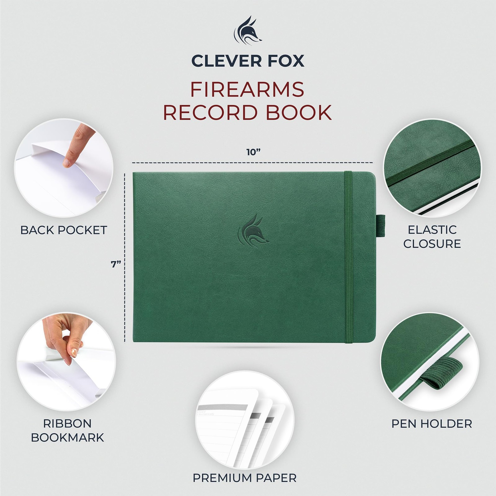 Clever Fox Firearms Record Book – Smaller Than A4 (10″ x 7″), Dark Green