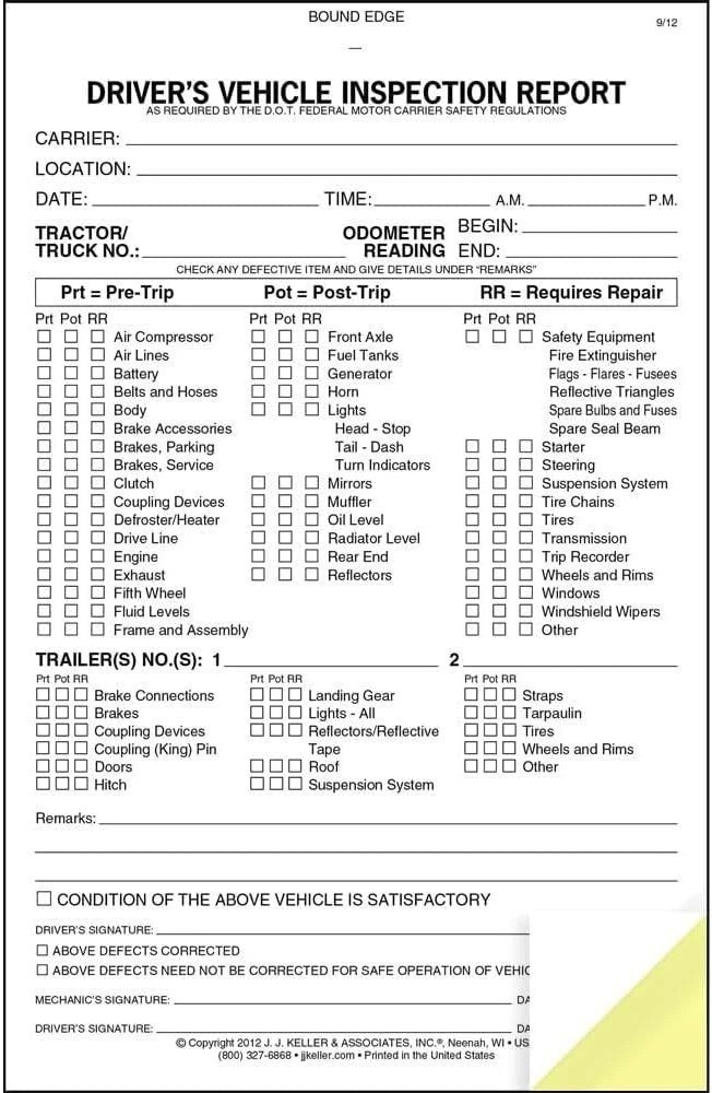 DVIR Inspection Book 25-pk 2-Ply Carbonless Forms 5.5″x8.5″ FMCSR Compliant