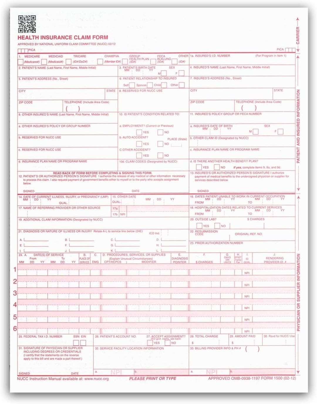 CMS 1500 / HCFA 1500 Insurance Claim Forms – Laser/Ink-Jet Compatible New Ver…