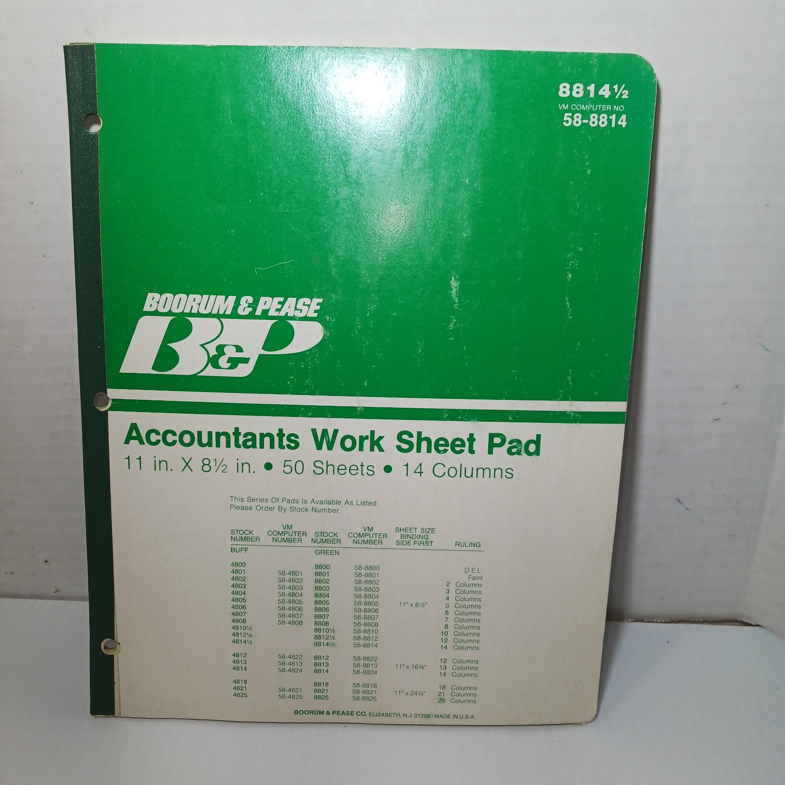 Boorum & Pease #8814-1/2 Accountant Worksheet Pad 14 Columns 32 Dbl Sided Sheets