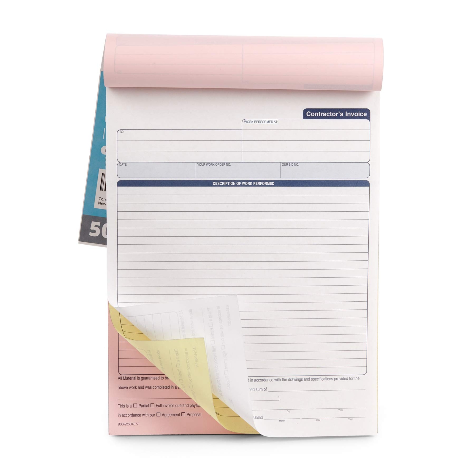 Contractors Invoice Book, 3 Part Carbonless Forms with White, Yellow, and Pin…
