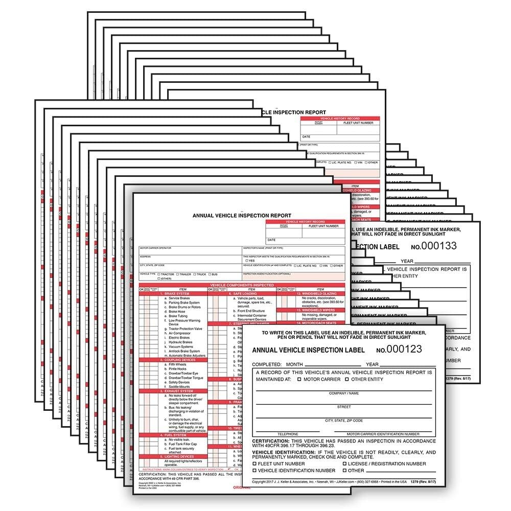 J. J. Keller 25-Pack, Annual Vehicle Inspection Report Form & Adhesive Vinyl …