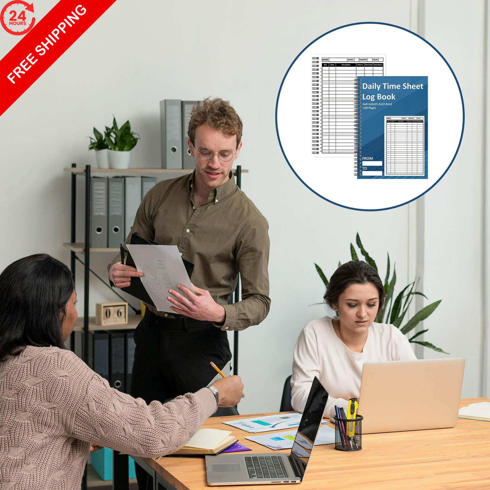 2 Pcs Daily Time Sheet Log Book 120 Pages 6×9 Inch Spiral Binder 6 x 9